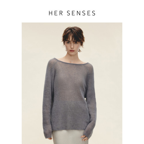 HER SENSES/何识时装系列一字领长袖宽松套头衫WPO46