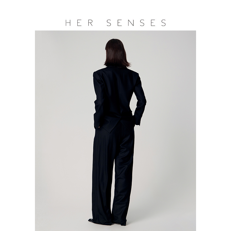 翻折阔腿西装直筒长裤何识简约