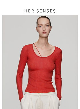 HER SENSES/何识时装系列水溶羊毛圆领一字带毛衣 C017
