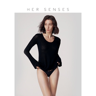 HER 何识时装 系列纯色水溶羊毛∪领宽松针织套衫 WTP31 SENSES