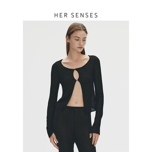 HER SENSES/何识时装系列简约修身休闲风圆领开衫WCD42
