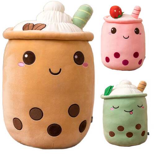 Cute Boba Milk Tea Plushie Toy Soft Stuffed Apple Pink Straw