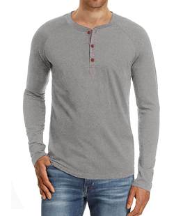 Men's Solid Color Long Sleeve Henley Shirt男士纯色长袖亨