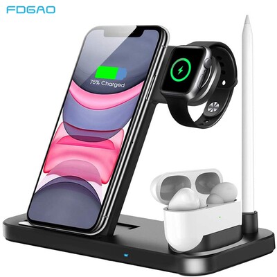 FDGAO 4 in 1 Wireless Charger Qi 10W Fast Charging Station