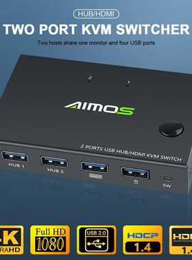 New HDMI KVM Switch 2 in 1 Out, 4K@30Hz with USB2.0 Hub for