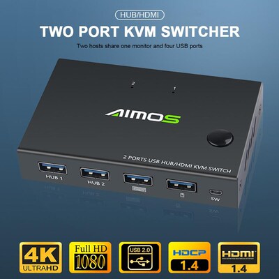 New HDMI KVM Switch 2 in 1 Out, 4K@30Hz with USB2.0 Hub for