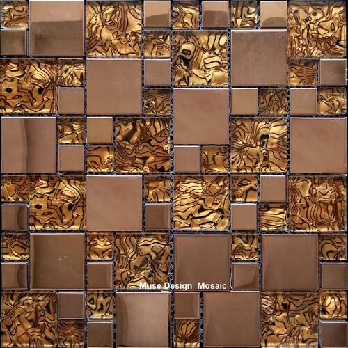 European Style Rose Gold Metal Shell Glass Mosaic Tile, wall