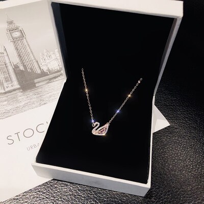 PINK SWAN Necklace women's pure silver luxury niche design c