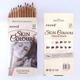 Professional 12Pcs Soft Pastel Pencil Set Wood Skin Color Pa