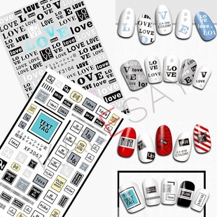 Text Tag LOVE Nail Sticker for Nails Decoration Gold Black