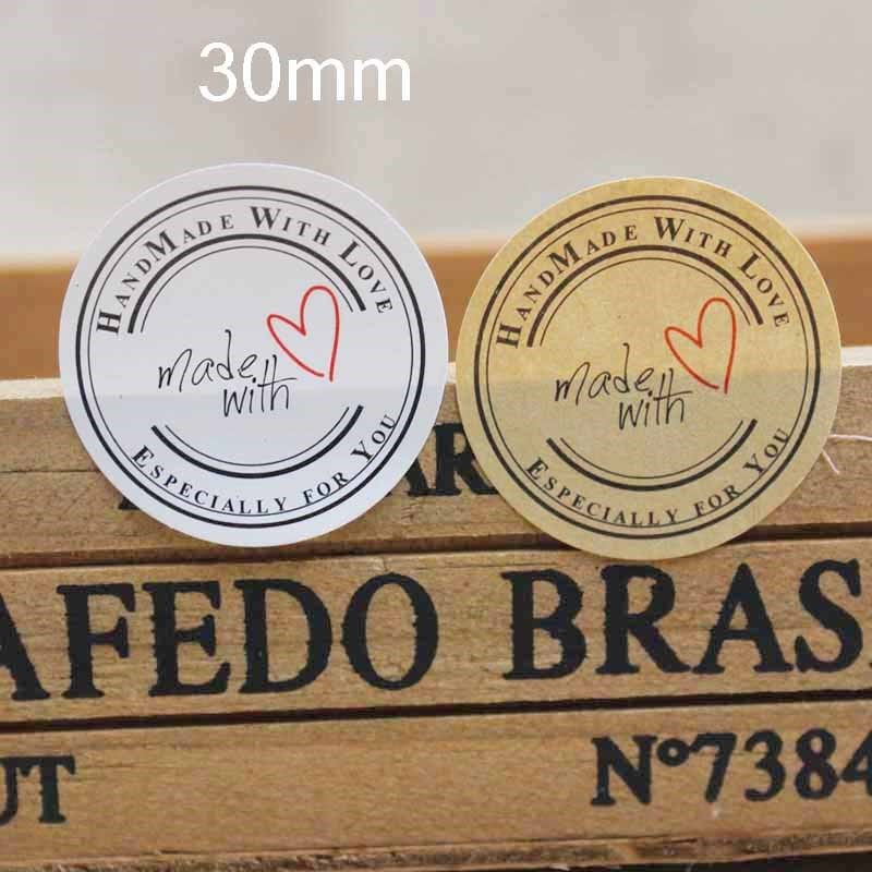 100pcs handmade with love sticker seal label white/kraft pa