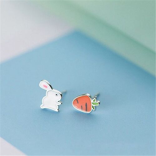 Super Cute Rabbit Carrot originality Stud Earrings Silver C