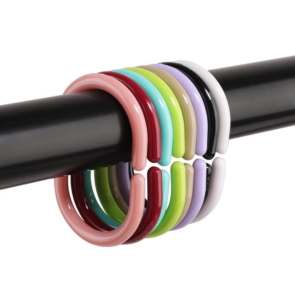 12pcs color plastic c shape bath drape shower ring loop bend