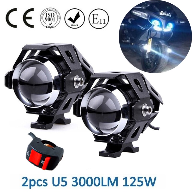 2pcs Motorcycle LED Headlight 125W 3000LM U5 Waterproof Driv