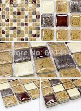 khaki and white ceramic mixed silver grey metal mosaic tiles