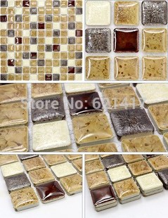 khaki and white ceramic mixed silver grey metal mosaic tiles