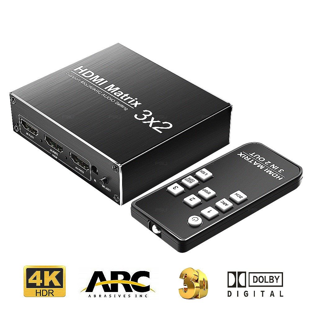 HDMI Matrix 3 In 2 out HDMI Switch 2.0 4k 60Hz HDR 3x2 Audi