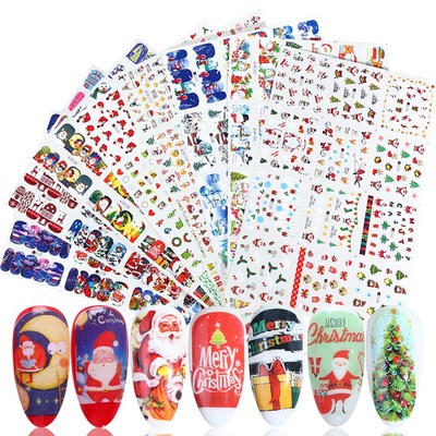12pcs Christmas Stickers On Nails Santa Claus Elk Snowman X