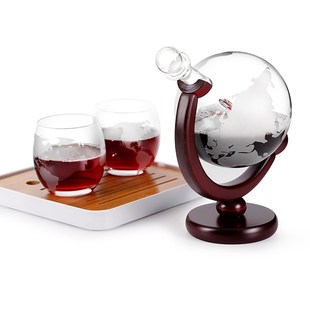 Whiskey Decanter Globe Wine Glass Set Sailboat Skull Inside