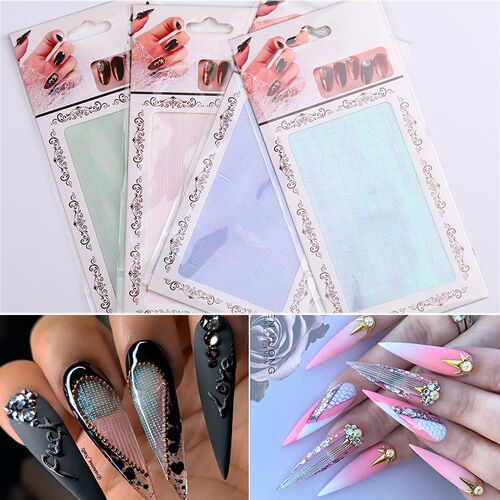 3D Mesh Fluorescent Nail Stickers Gold Silver Mixed Colors