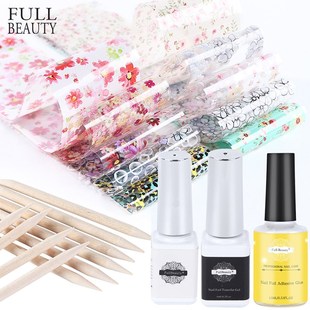 Nail Adhesive Glue Transfer Foils Set Flower Leaf Leopard D