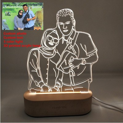 Customized Text Photo 3D Print Night Light Desk Lamp Wooden
