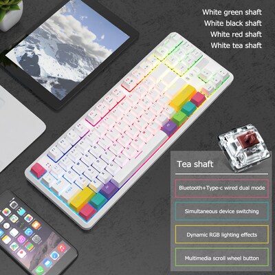 Ajazz K870T 87 Keys Type C Wired Bluetooth Dual Mode Rechar