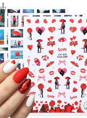 1pcs Valentines Designs Memory Stickers 3D Red Slider on Na