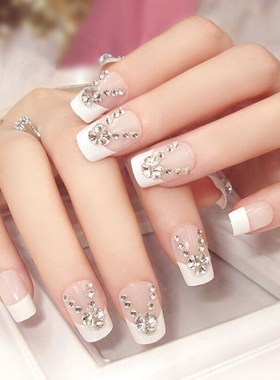 24pcs/set Natural False Nails With French Designs Pre glue