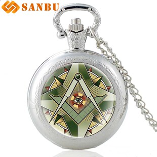 Antique Bronze Classic Masonic Silver Quartz Pocket Watch