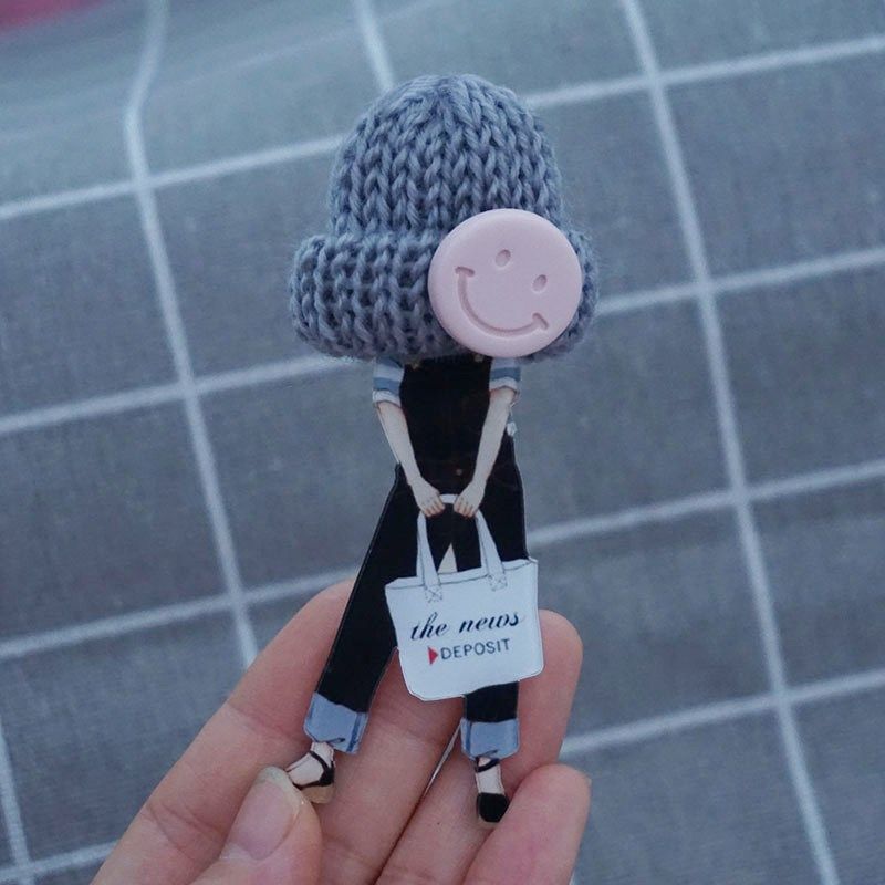 cute beautiful cartoon character badge wool hat face acryli