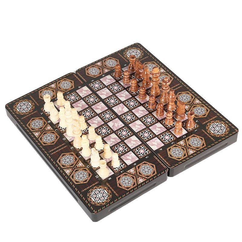 Chess  Set Wooden Chess 3 in 1 Checkers Chess Backgammon Tra
