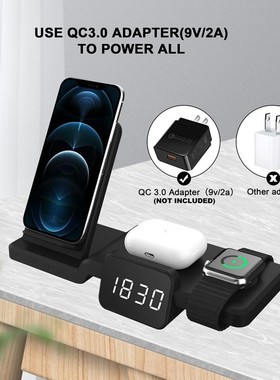 5 in 1 Wireless Fast Charger Stand Station With Clock For I