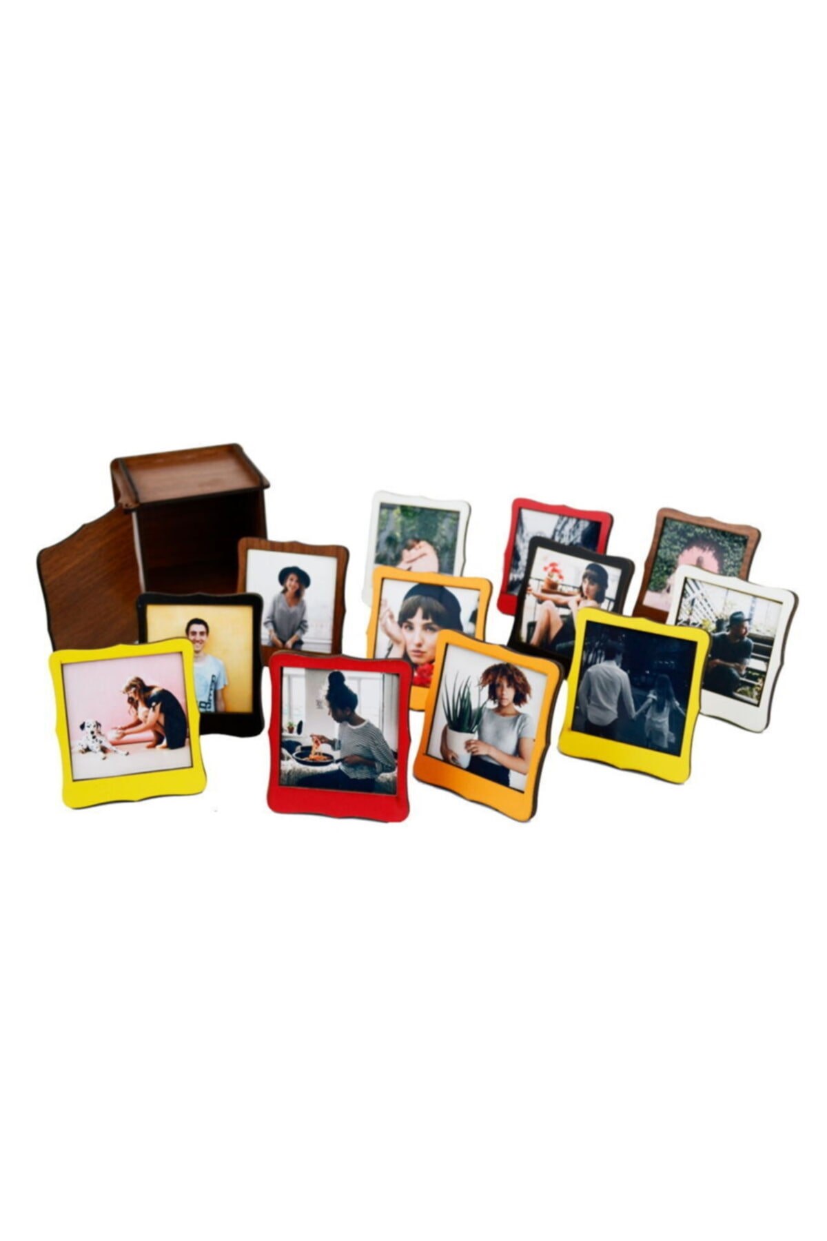 Colorful Mini Polaroid Frames with 12 Photos in Wooden B