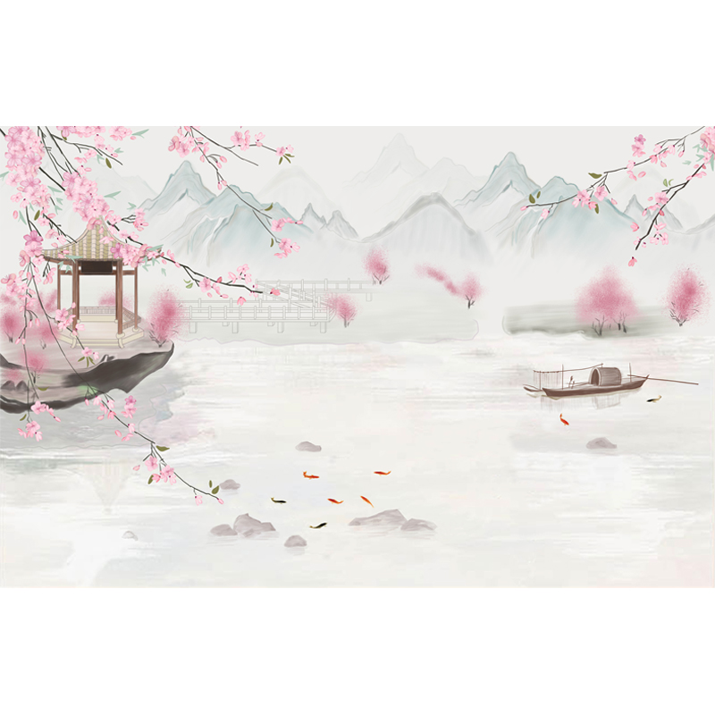 新中式水墨山水电视背景墙壁纸y古风床头卧室墙布壁画