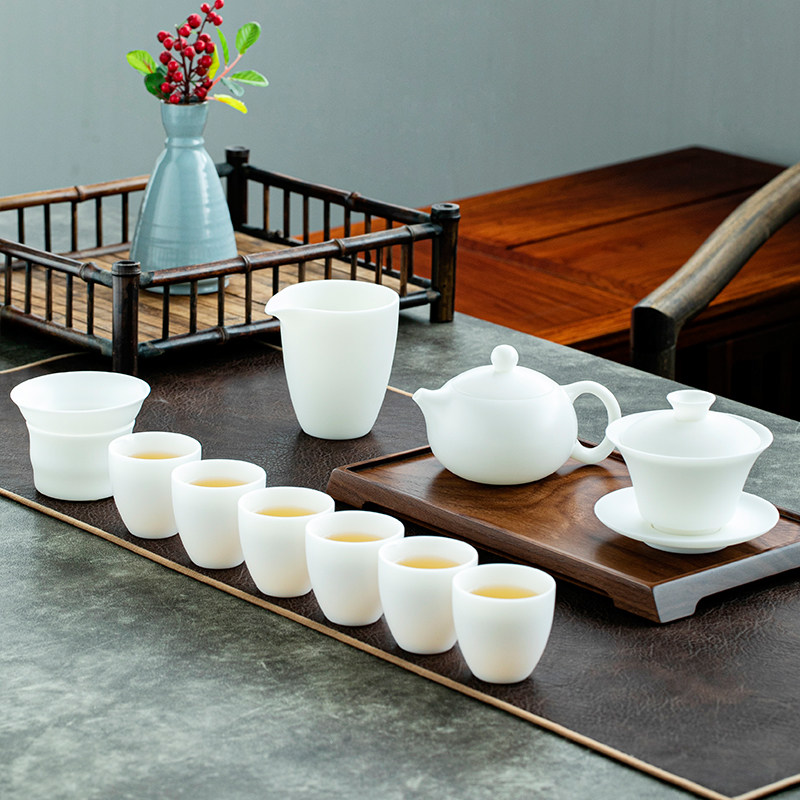 钰铨龙门 羊脂玉瓷素烧茶壶盖碗套组 高档白瓷西施壶三才盖碗套组,餐饮具,功夫茶具,淘宝优惠券,粉丝福利购,淘宝优惠卷