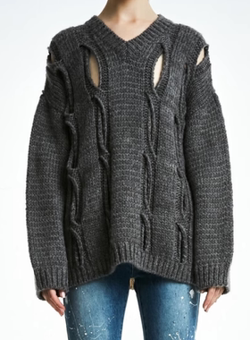 openYY 泫雅同款镂空破洞软糯宽松套头毛衣