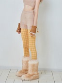 现货 裤 CRANK22冬季 美式 打底裤 格纹撞色修身 复古弹力瑜伽裤 子