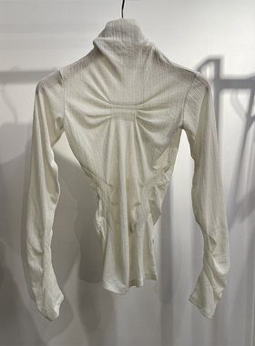 SCULPTOR 春秋薄网纱高领上衣胸口抓褶长袖T恤女内搭打底衫