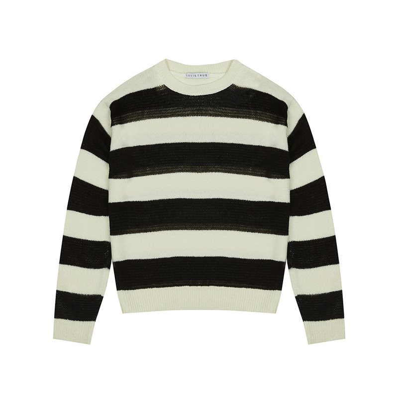 LUVISTRUE 许英智同款条纹针织衫女宽松显瘦百搭长袖毛衣上衣