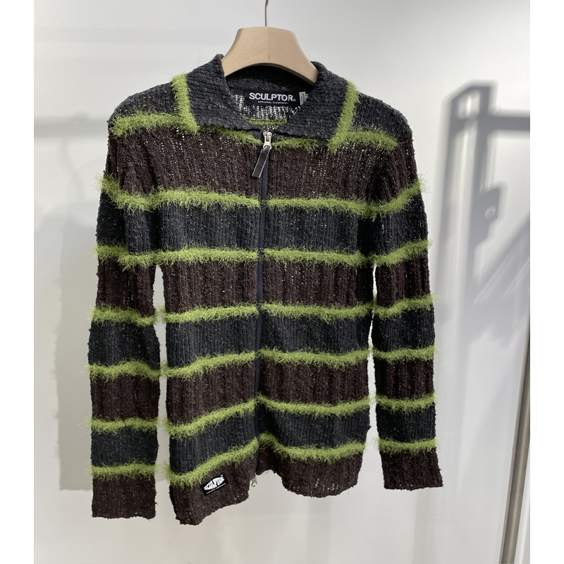 Wendy同款条纹双拉链针织开衫