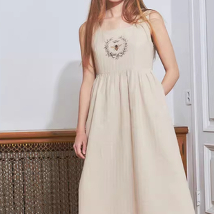 CITYBREEZE 夏季新款纯色纯棉吊带长裙收腰无袖连衣裙韩国代