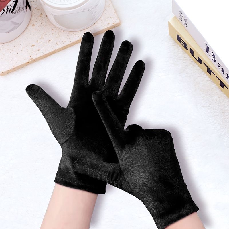 金丝绒手套女秋冬保暖防风成人珠宝导购跳广场舞礼仪舞蹈分指手套