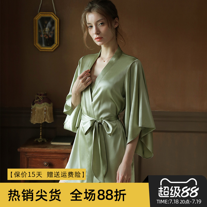 桑蚕丝性感睡衣和服袖老袍