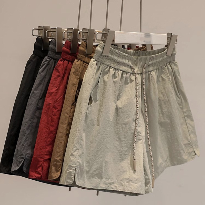 欧美风复古休闲大码运动短裤女夏季韩版高腰宽松纯色简约阔腿热裤