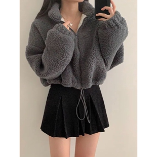 气质立领拉链式 新款 毛绒绒设计感百搭上衣外套 chic2025秋冬季 韩版