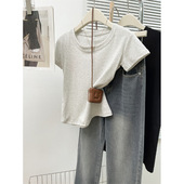 修身 韩版 T恤女夏季 显瘦洋气减龄圆领短袖 实拍短款 上衣 棉质半袖