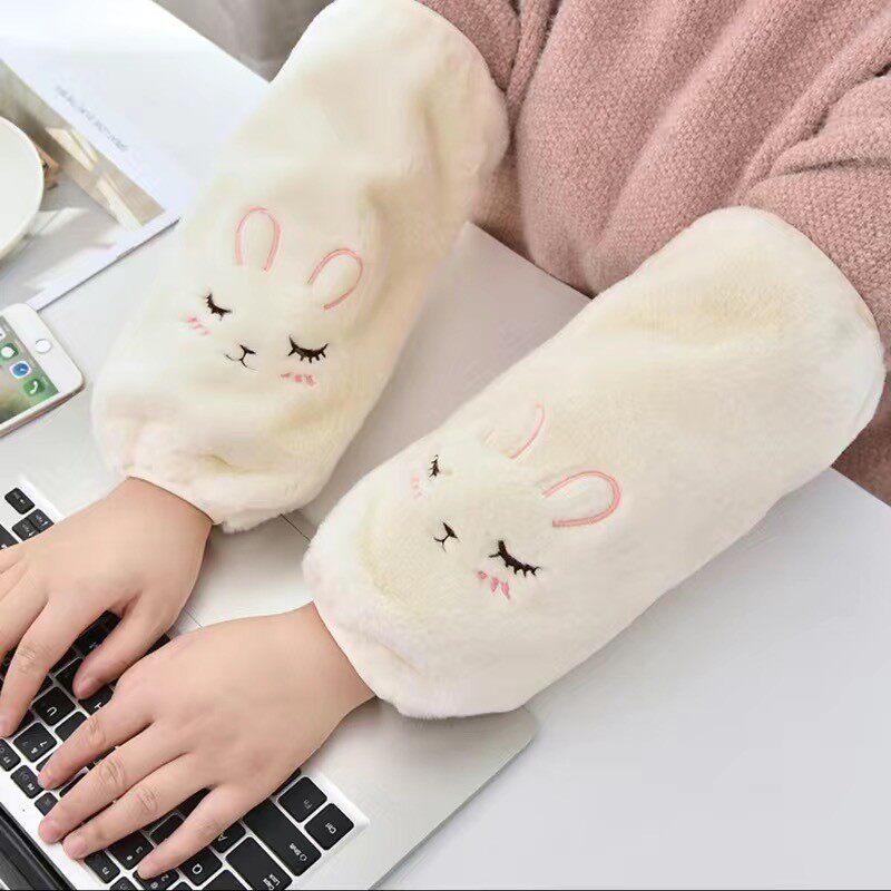 套袖女款办公室秋冬款女士长款毛绒袖套办公防污可爱卡通学生耐脏