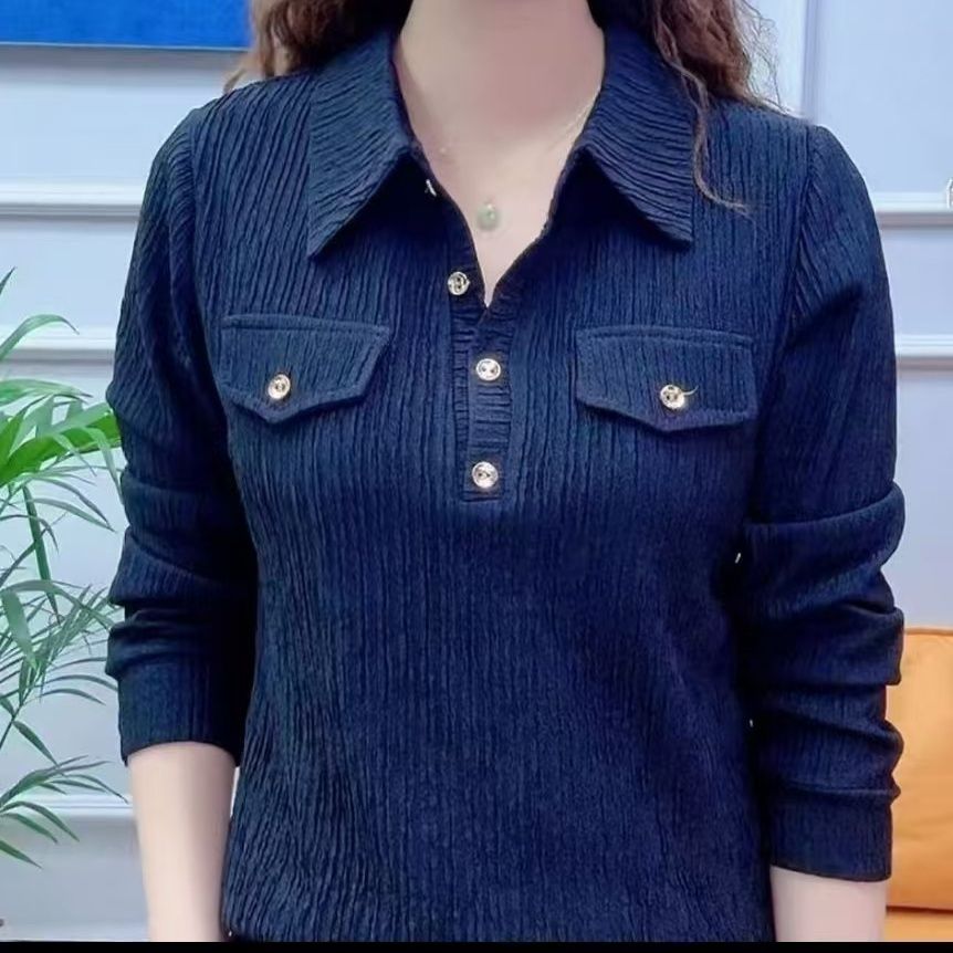 气质polo半开衬衫洋气打底小衫新款显瘦高档时尚上衣长袖大码