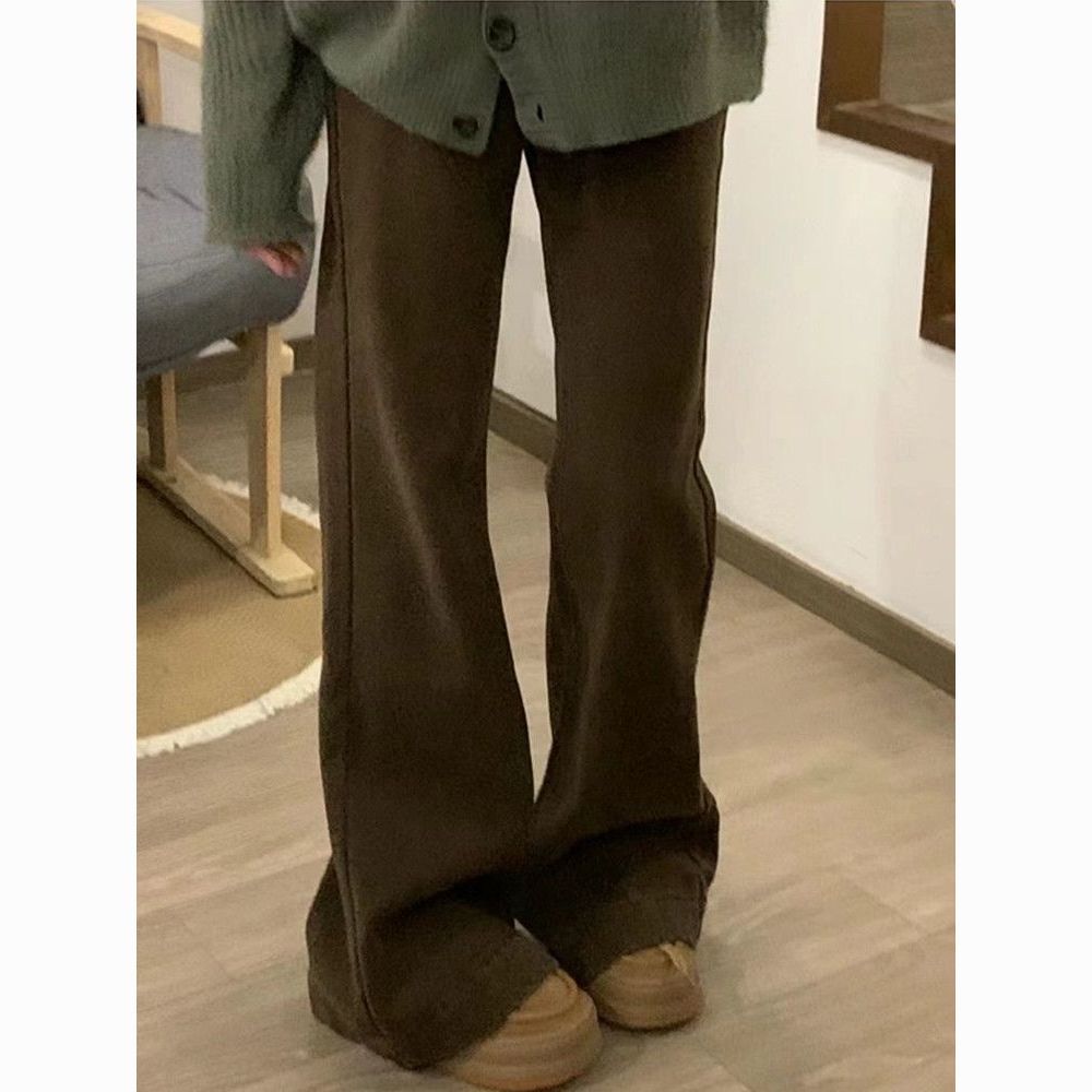 美式咖色175加长微喇牛仔裤女秋季新款高腰宽松直筒拖地阔腿裤子